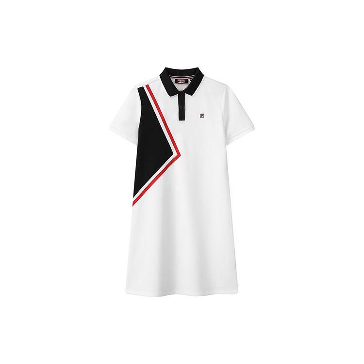 

FILA Color Block Casual Polo Neck Fashion Sports Breathable Short Sleeve Dress Women dresses Standard-White F11W121324F-WT XS