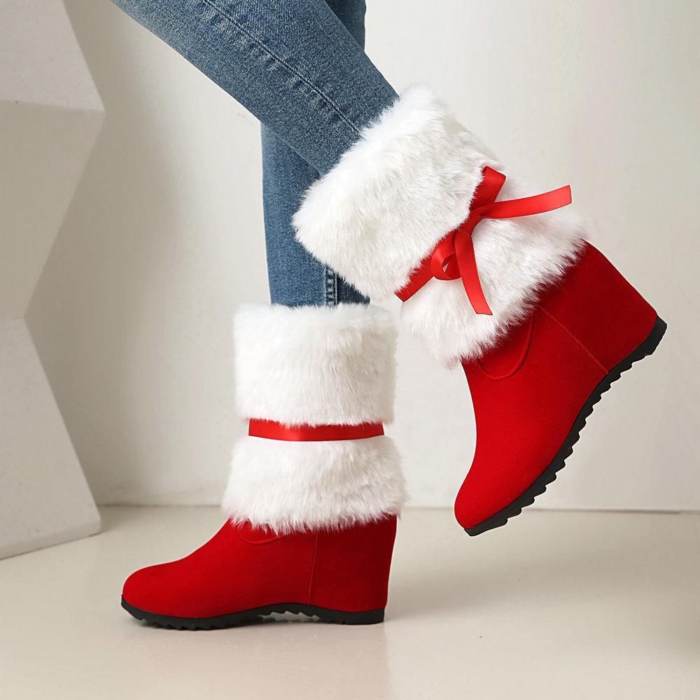 Women's snow boots increase height in autumn and winter Women's short boots Cute bow Christmas Spring Festival New Year boots Festive women's wedding