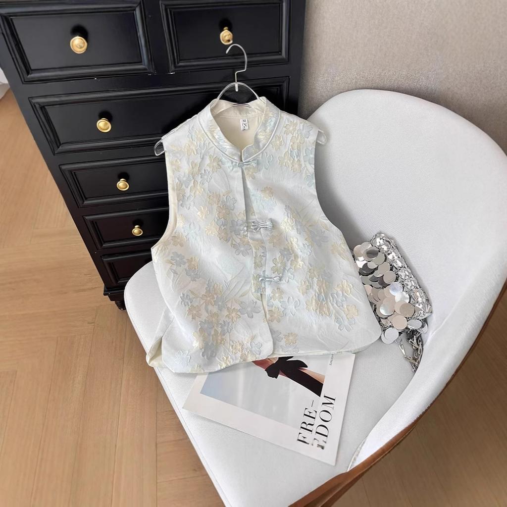 2025 new fashion high-end style vest jacquard stand-up collar buckle with simple temperament