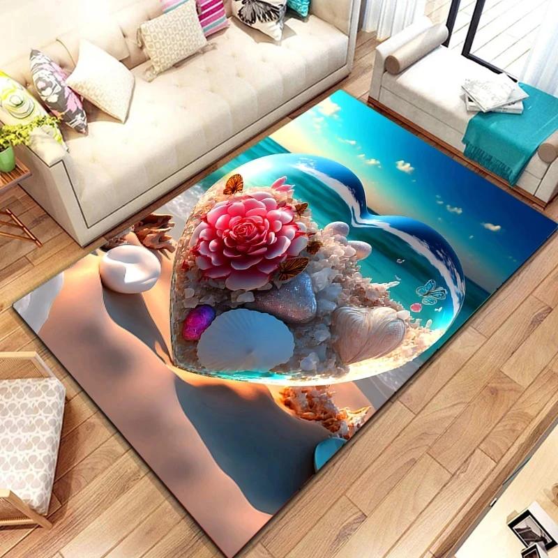 Crystal Love Pattern Carpet Romantic Theme Beach Floor Mat Soft Area Rug for Living Room Sofa Bedroom Non-slip Creative Doormat