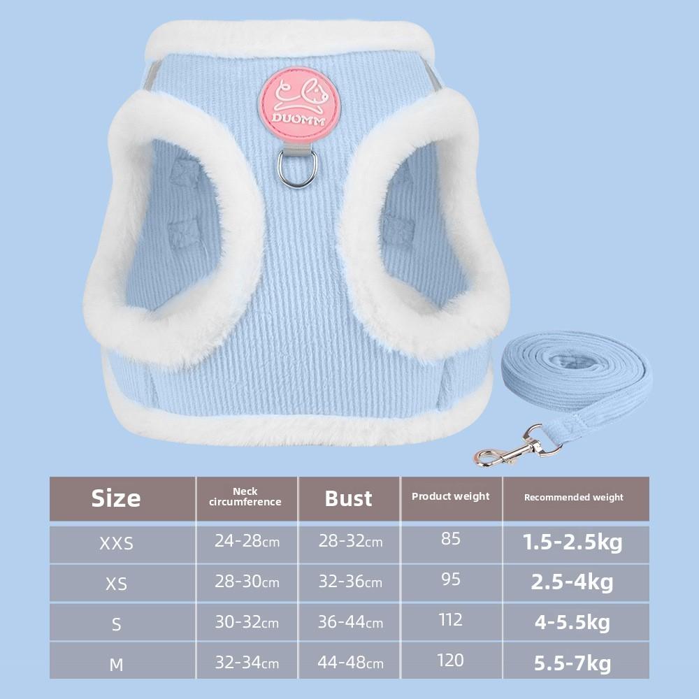 

Pet Cozy Fur Chest Harness With Reflective Leash For Small Cats And Dogs XXS синий