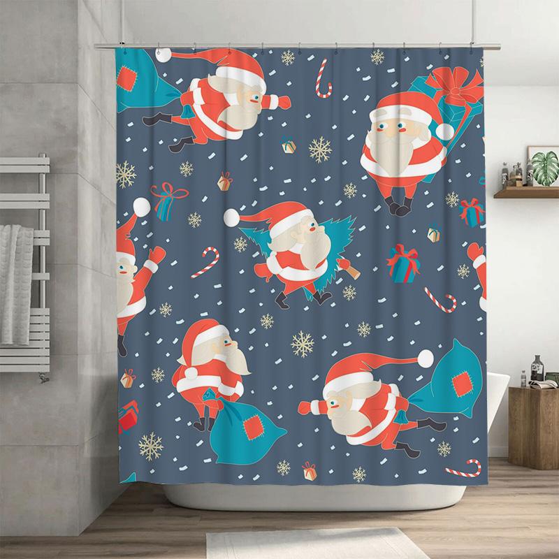 

Tu Christmas Shower Curtain Santa Claus Festive Holiday Bathroom Decor Waterproof Holiday Decor Festive Xmas Pattern Washable Sh W60H190(CM)-1 Pcs
