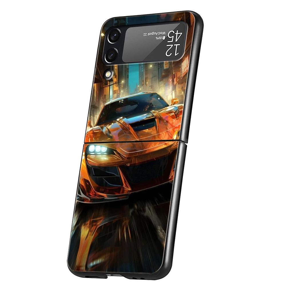 

Hard PC Phone Case For Samsung Galaxy Z Flip 7 6 5 4 Black Cover For Galaxy Z Flip 3 Foldable Shockproof Capas Fashion JDM Car Z Flip 5