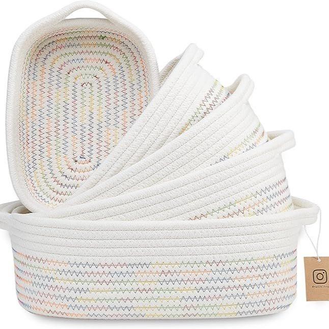 Cotton Rope Storage Basket With Multicolor Weave For Toy Organizers And Home Supplies