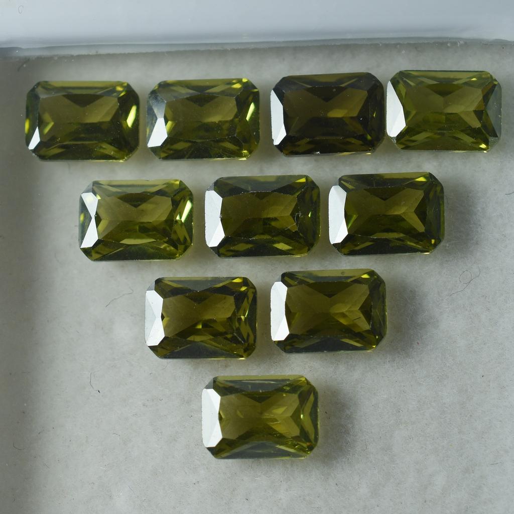 Green Sapphire CERTIFIED 15 Pcs Natural Emerald Cut Loose Gemstone 7x5 MM Lot S-5469546
