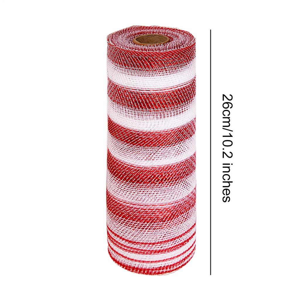 10 Yards Striped Mesh Ribbon Holiday Decoration DIY Wrapping Ribbons Cane Candy Christmas Wreath Tree Stripe Mesh Ribbon Decor