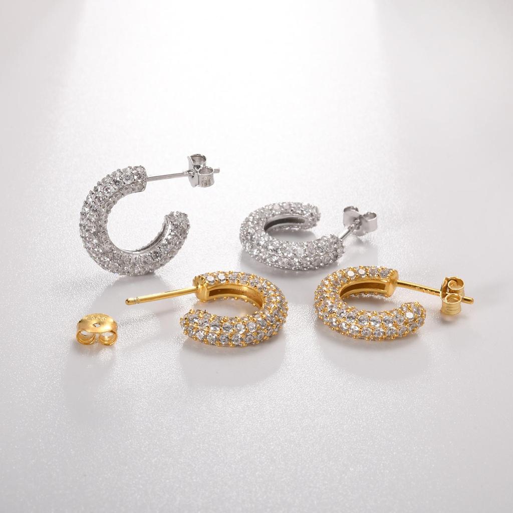 ANDYWEN 925 Sterling Silver Clear Zircon Pave Hoops Huggies Women Earring Piercing 2023 Women Wedding Crystal Fine Jewelry