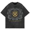 Xavier Institute Washed TShirt Men  Mutatis Mutandis Graphic Tee Oversized Vintage Badge Cotton Retro Streetwear Tshirts