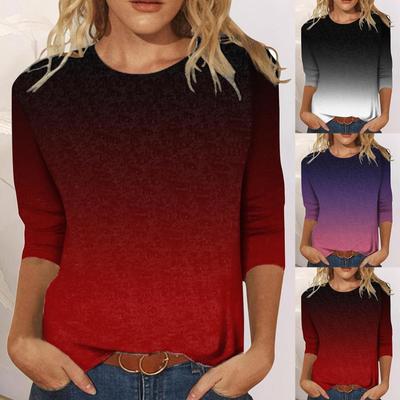 Women Summer Tops Round Neck Three Quarter Sleeve Comfortable T Shirts Lady Fashion Gradient Print Soft Versatile Top Plus Size