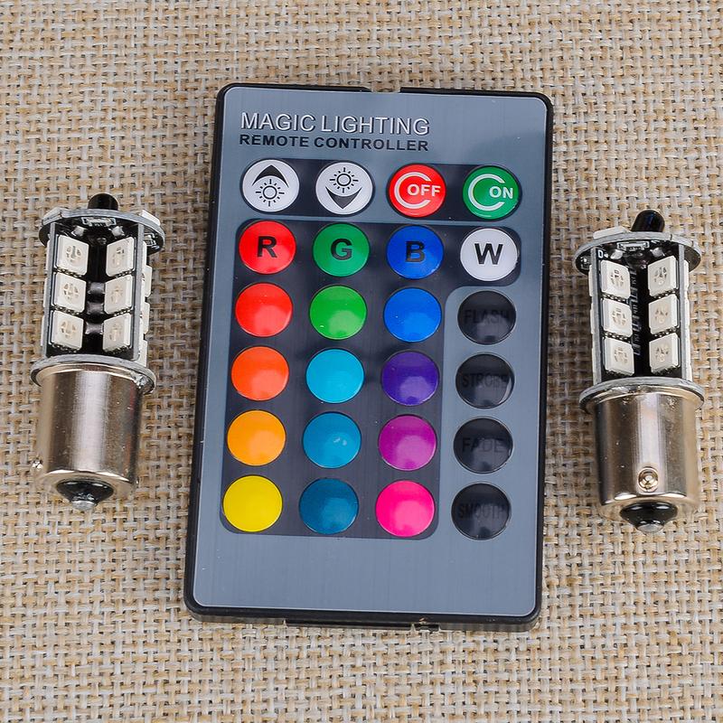 2 Stück 1156 BA15S P21W 382 27SMD 5050 RGB LED Rückfahrlicht Bremslicht Tagfahrlicht Rücklicht Lampen Birnen mit Fernbedienung DC 12V 5W Universal