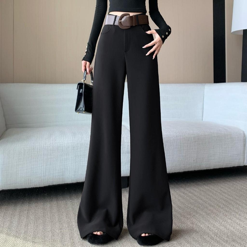 Milk Card Color Women's Wide-Leg Suit Pants, Slightly Flared, High Waist, Drapey, Floor-Length, 2026 Early Spring Fashion.