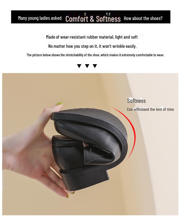 Women's British Style Black Leather Loafers - Soft-Soled, Mid-Heel, Flat Work Shoes for Autumn 2025