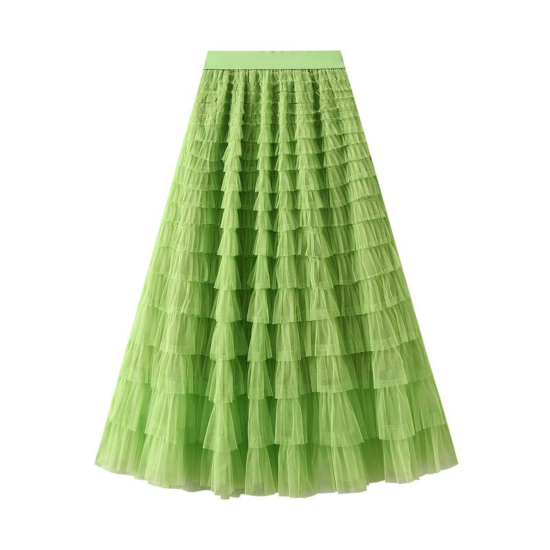 Fairy White Tulle Pleated Long Midi Skirt for Women - Spring/Autumn 2024 Collection.