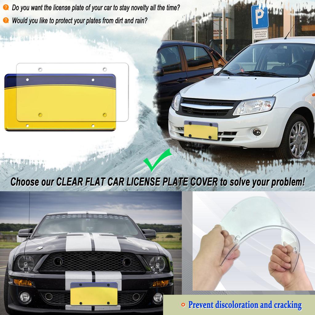 Flat Clear License Plate Covers, 2 Pack Clear Unbreakable License Plate Shields with Tire Valve