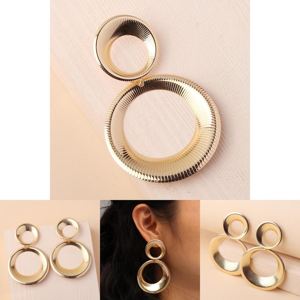 Elegant Metal Earrings With Geometric Shape And Gold Finish For Celebrations