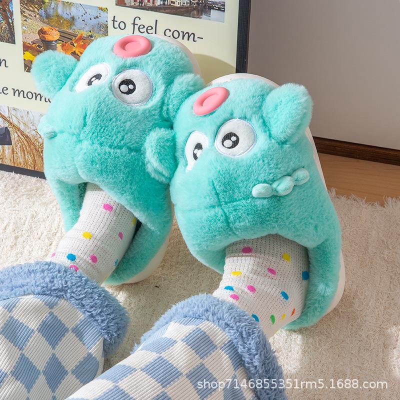 

Хлопковые тапочки зимние мультяшные милые с меньшим сердцем наваленные утолщенные домашние нескользящие хлопковые тапочки Size 40-41 is suitable for 39-40 feet светло-зеленый