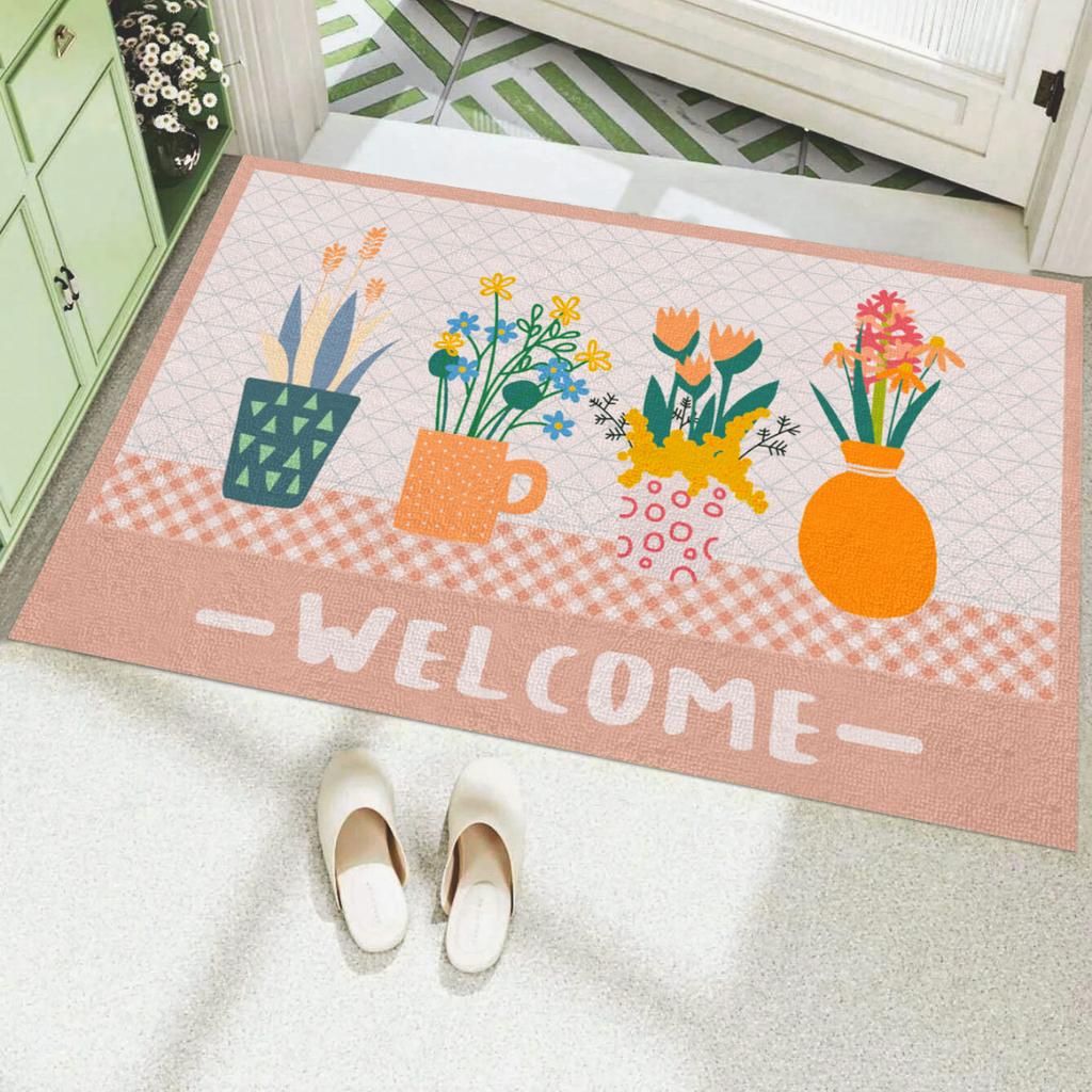 Creative Small Fresh Cactus Plant Print Welcome Door Mat Square Cuttable Fluffy Carpet Rug Non-slip Entrance Mat for Home Decor