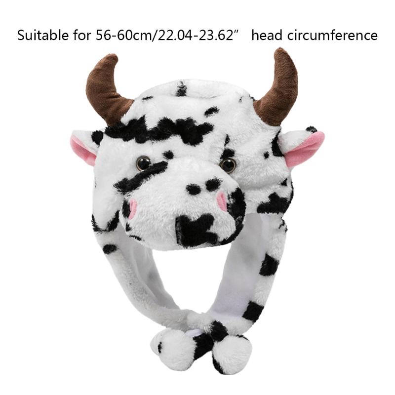 Kawaii Cow Hat Plush Cute Animal Cartoon Headgear Gift Windproof Warm Hat Dress Up Plush Halloween Cospaly Props