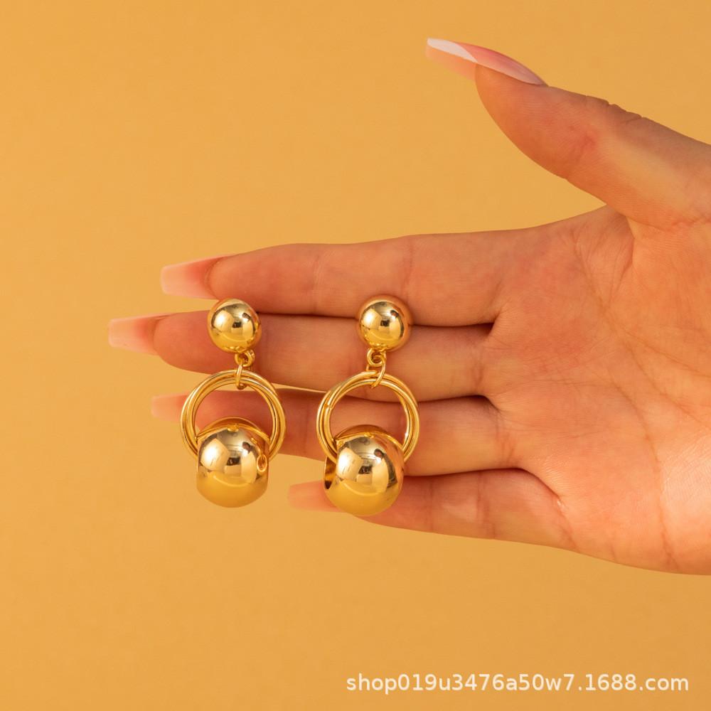 Plated Gold Elegant Geometric Earrings Trendy Circle Design For Fashionable Women