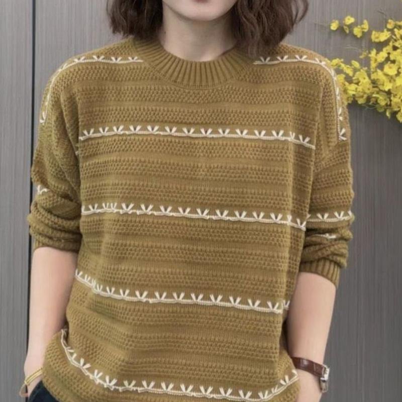 Round Neck Korean Version with Base Knit Sweater for Women's Autumn Loose Long Sleeved Sweater