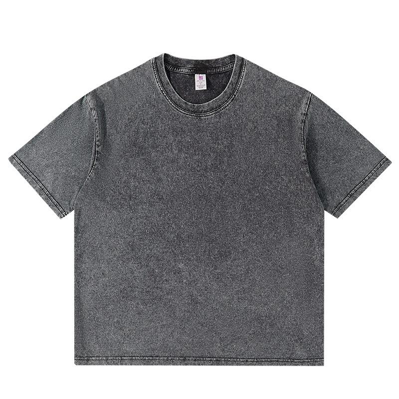 T-shirt da uomo in cotone a girocollo a maniche corte, vestibilità larga, lavata all'acqua, T-shirt base americana da uomo per la primavera