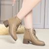 4.5cm British Style Black Soft Leather Boots Women's Square Heels Shoes Fall Winter 2025 Med Heeled Short Fur Ankle Boots Mom