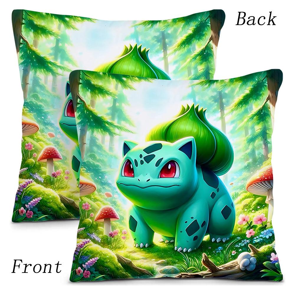 Pillow Covers Cartoon Bulbasaurs Sofa Decorative Home Double-Sided Printing Short Plush Cute Cushion Cover