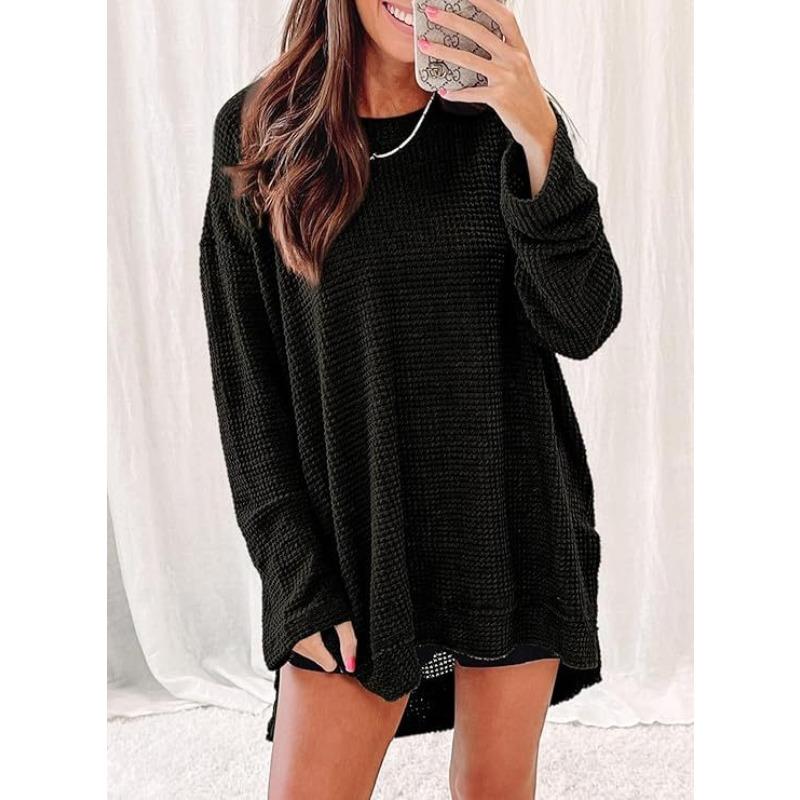 BITCED Women's Fashion Casual Solid Color Print Long Sleeve O-Neck Blouses & Shirts