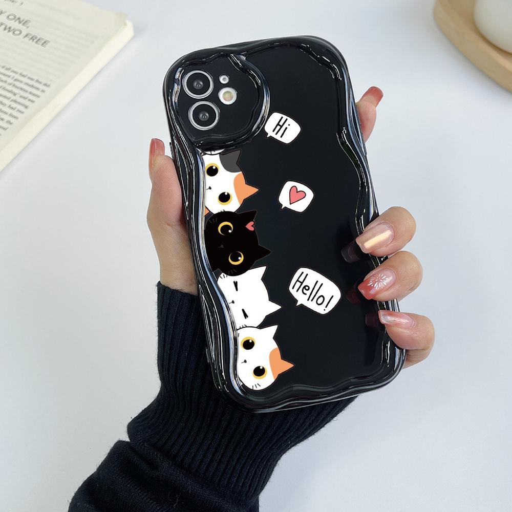 LZ9 мультяшный кот милый художественный дизайн прозрачные мягкие волнистые чехлы — фото 20