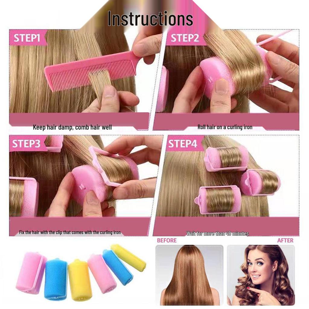 Large Soft Foam Magic Hair Rollers - No Heat Styling Curlers