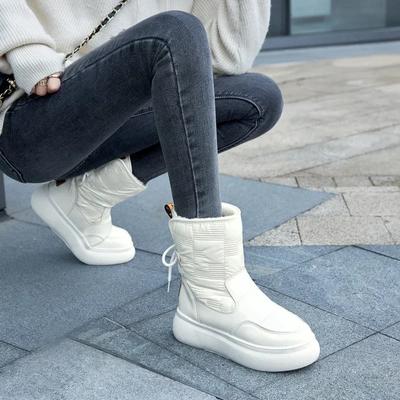 Fashion Warm Fur Ankle Furry Boots Women Snow Shoes Platform Pu Short Leather Boot Winter Thick Plush 2024 White Botas Mujer 40