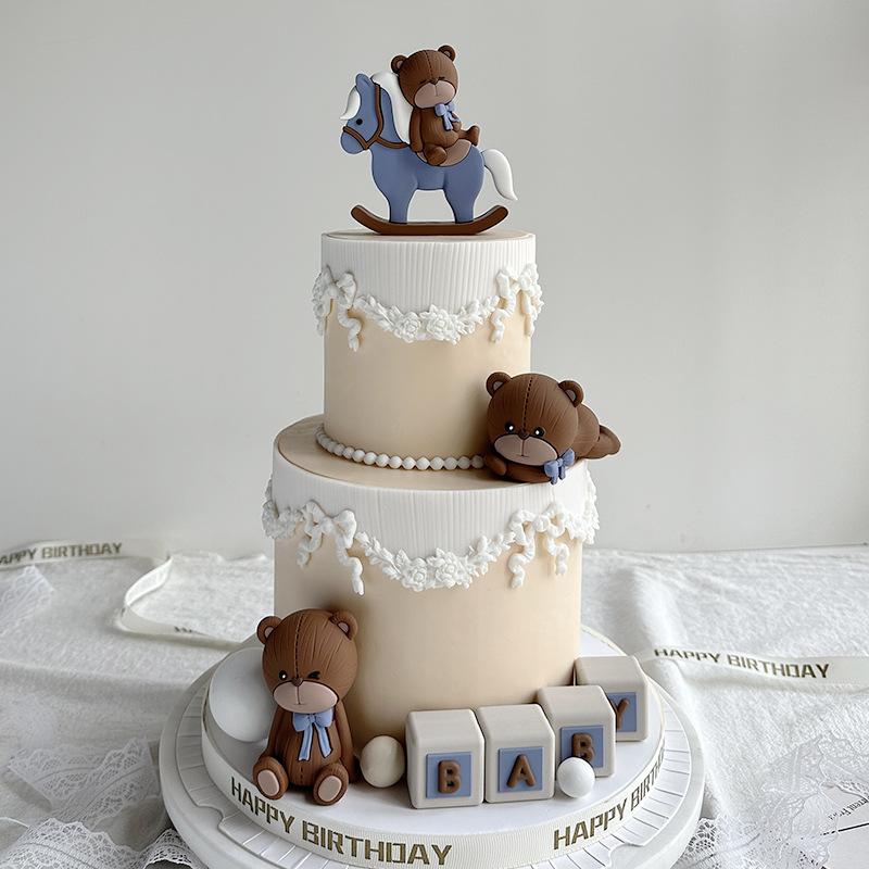 Medvědí ozdoby na dort 3D medvědí panenka Růžová Modrá dekorace na dort pro chlapce dívku Baby Shower Šťastné první narozeniny Párty pro odhalení pohlaví