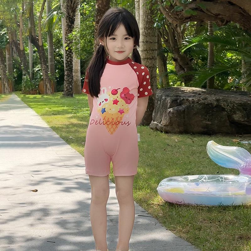 

2025 Girls Pink Ice Cream One-Piece Quick-Drying Swimsuit - Small & Medium 120 cm рожевий