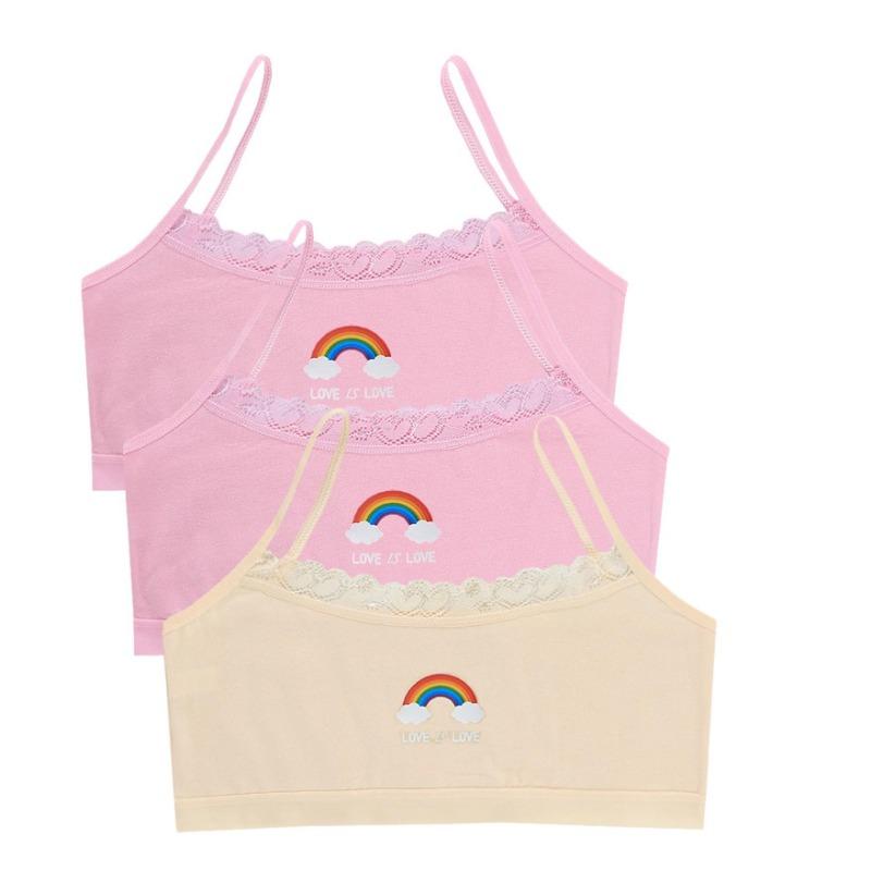 

3PCS Teenage Girls Small Training Bras Cute Kids Rainbow Printed Sports Vest Bra Students Children Brassiere Underwear Tube Tops
