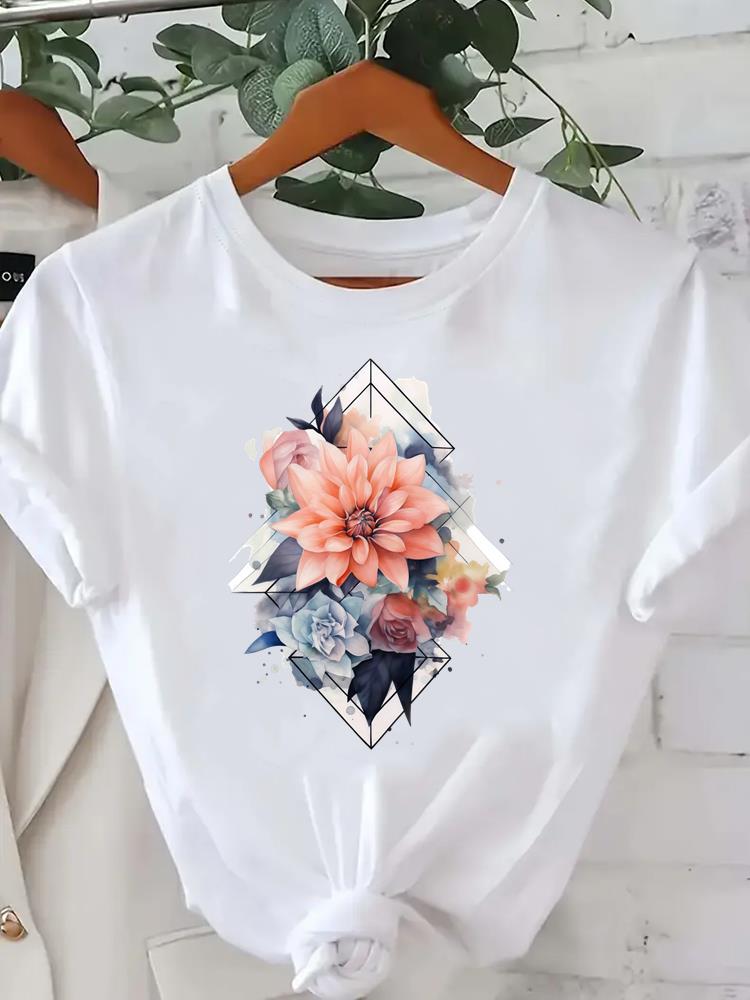 (Asian Size) Tee Lady Female Clothing T Shirt Printed Women Casual Fashion Feather Vintage Trend Top Graphic Short Sleeve T-shirts