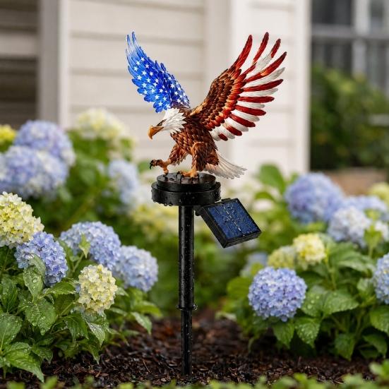 America 250th Anniversary Solar Eagle Garden Light, Patriotic Memorial Day Decor, Solar Powered Eagle Stake Light for 4th of July Yard, Outdoor