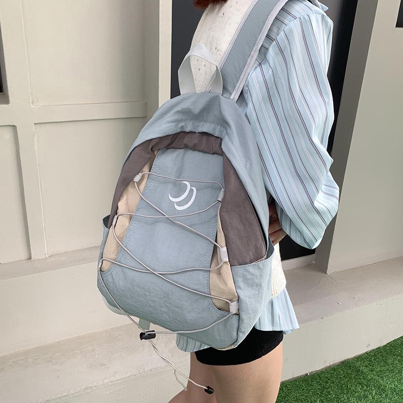SCIONE New Fashion Backpack Japanese Style Stitching Contrast Drawstring Backpack Lightweight Sports Outdoor Travel Bag Student Schoolbag