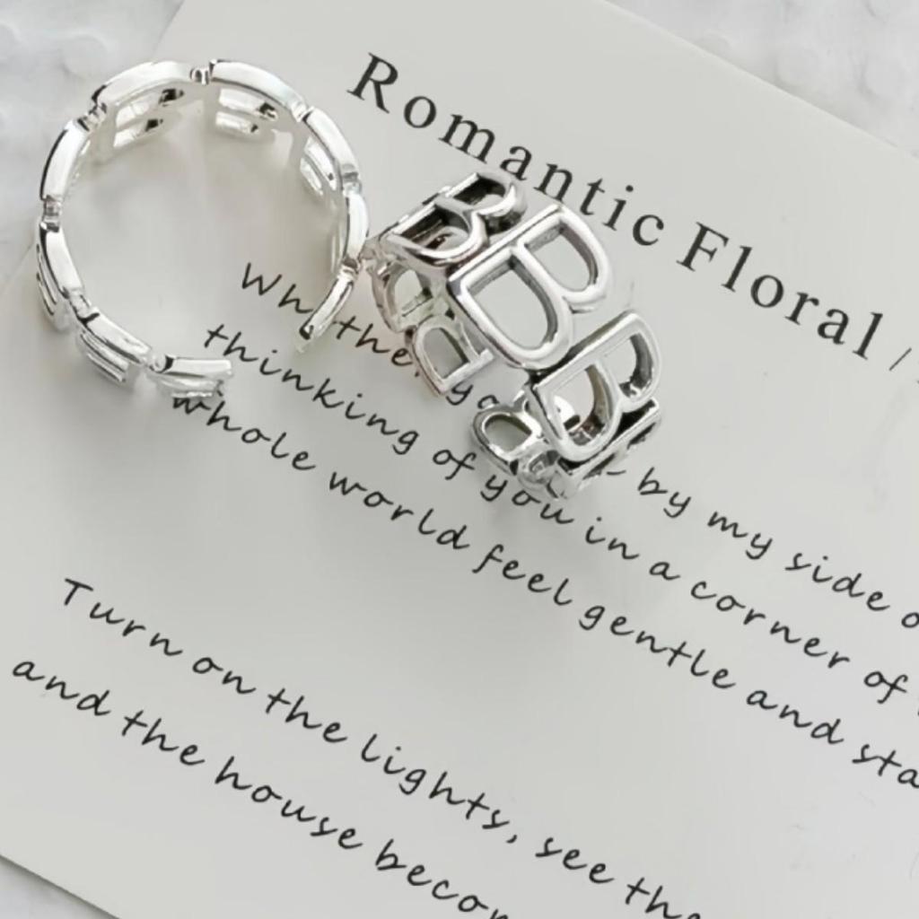 Retro INS Style B Letter Hollow Ring for Women - European American Design