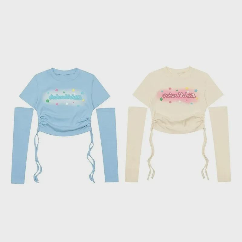 Korean Style Slim Fit Drawstring Short-Sleeve T-Shirt for Women