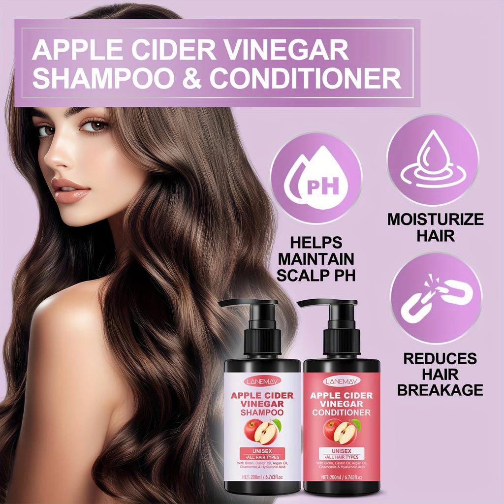 Apple Cider Vinegar Shampoo & Conditioner Set | Controls Oil, Strengthens Roots, Improves Texture & Shine for Men & Women