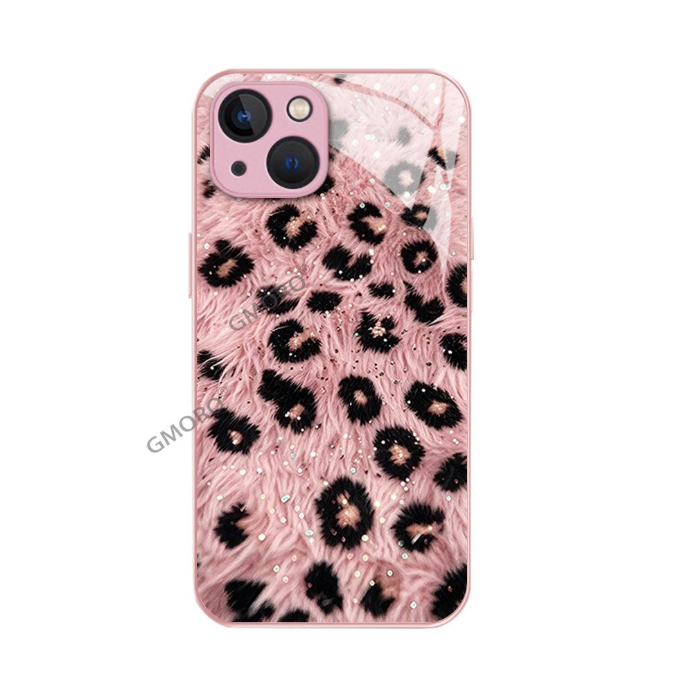 Popular pink plush leopard print mobile phone case iPhone16 high-value glass case Apple 17 women's hard case