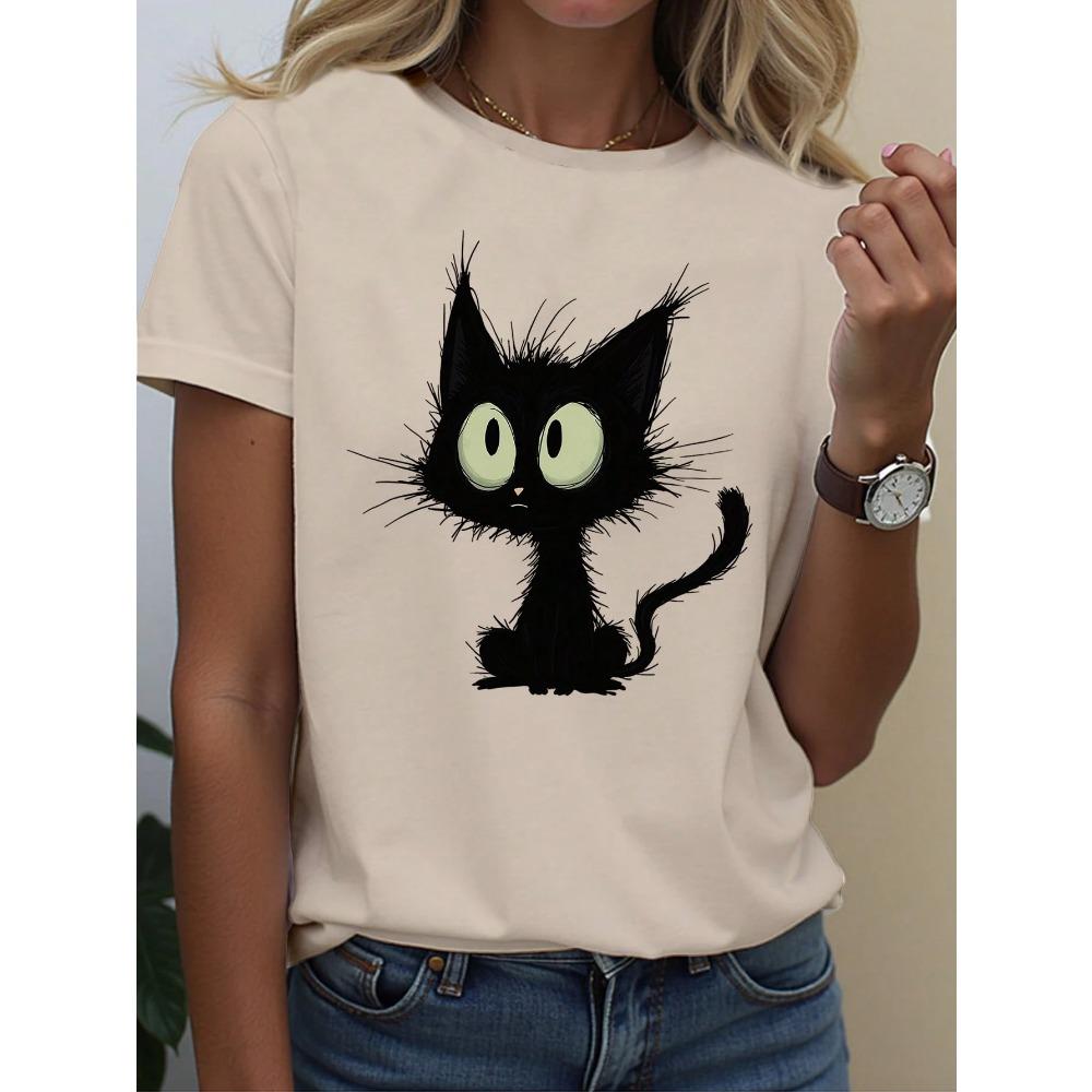 Women's T-Shirt Abstract Face Line Art Graphic Print Tops Casual O-Neck Short Sleeve Tee Summer Outdoor Fashion Female Clothing