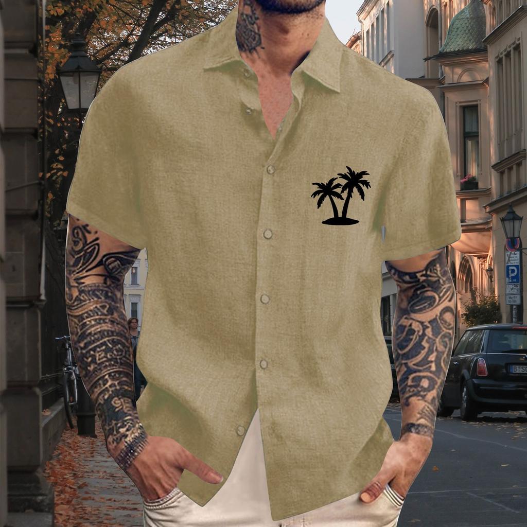 Men'S Casual Loose Short Sleeved Printed Shirt With Fashionable Lapel Top