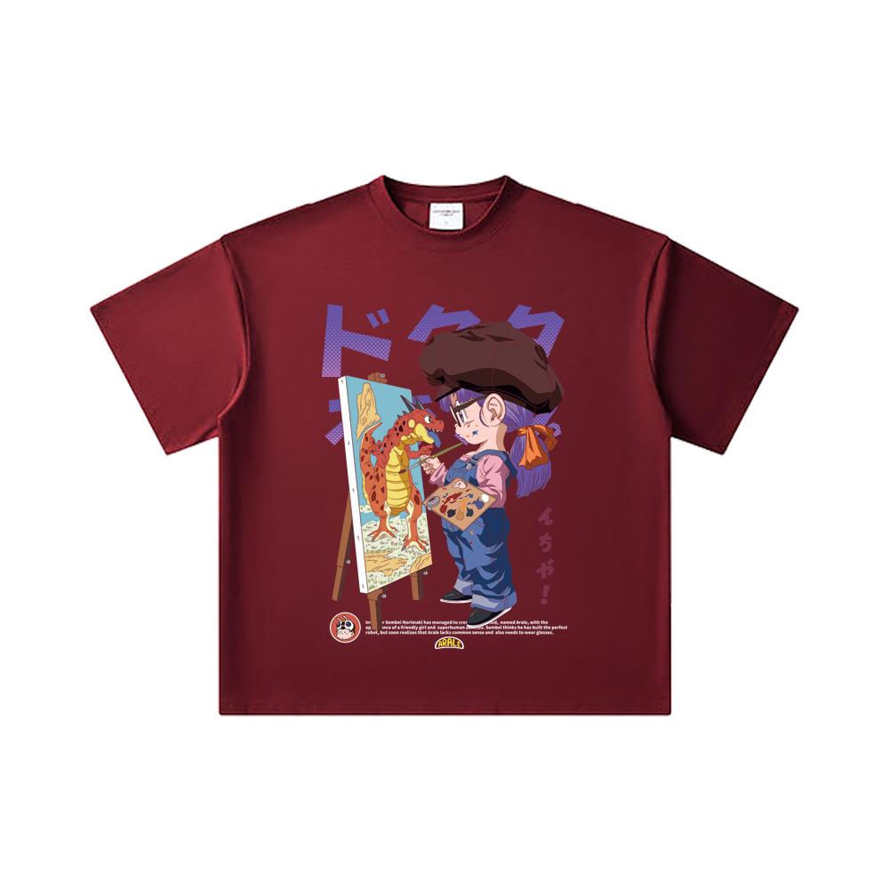 260 GSM Double Yarn 32 Count 100% Cotton Dragon Ball V10 Arale Print Unisex Heavy Cotton T Shirt