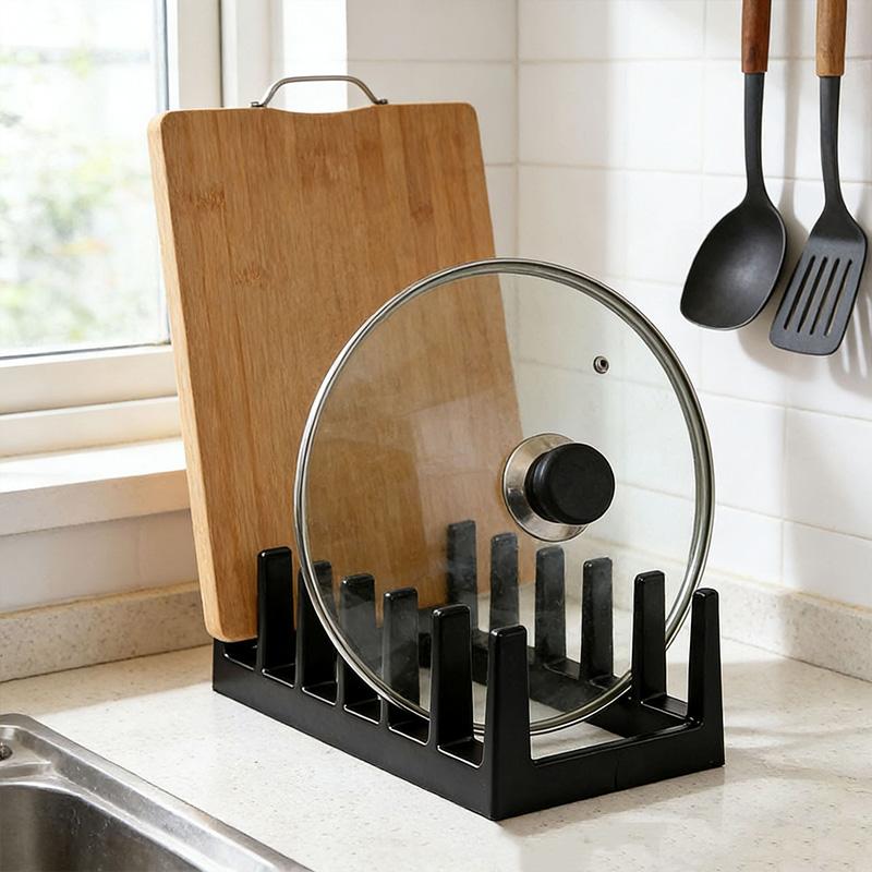 Multifunctional Pot Lid & Dish Rack - Plastic Kitchen Organizer for Plates, Lids, Cups & Dishes, Countertop Storage Holder