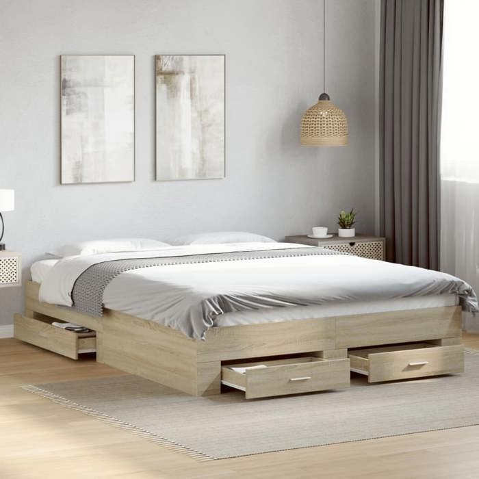 VidaXL Cadre de lit à tiroirs chêne sonoma 160x200cm bois d'ingénierie, lit, lit de rangement, cadre de lit double, lit 3280372