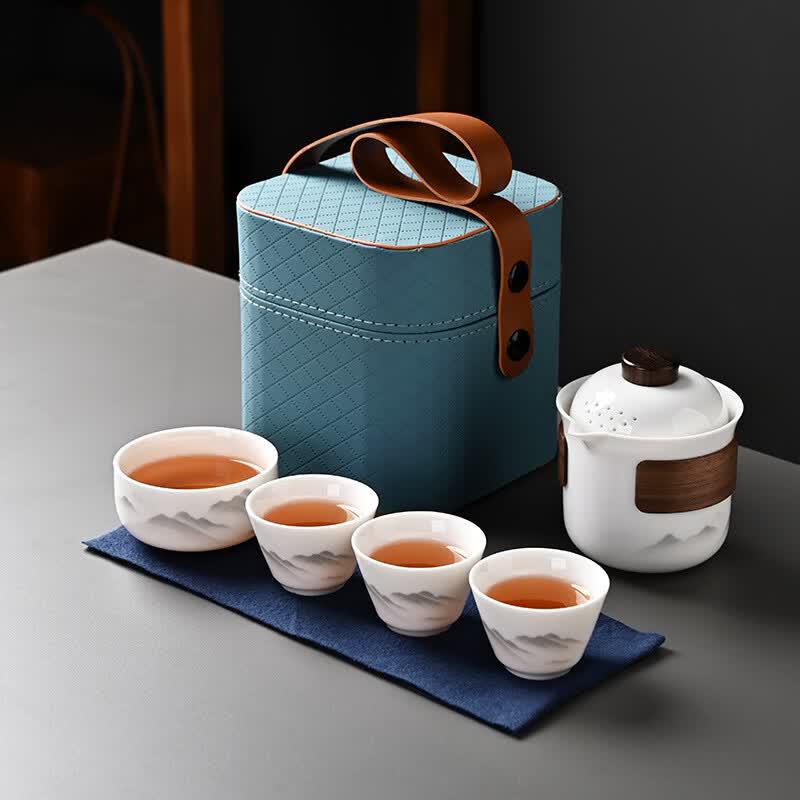Lailuo Mutton-Fat Jade White Porcelain Portable Travel Tea Set