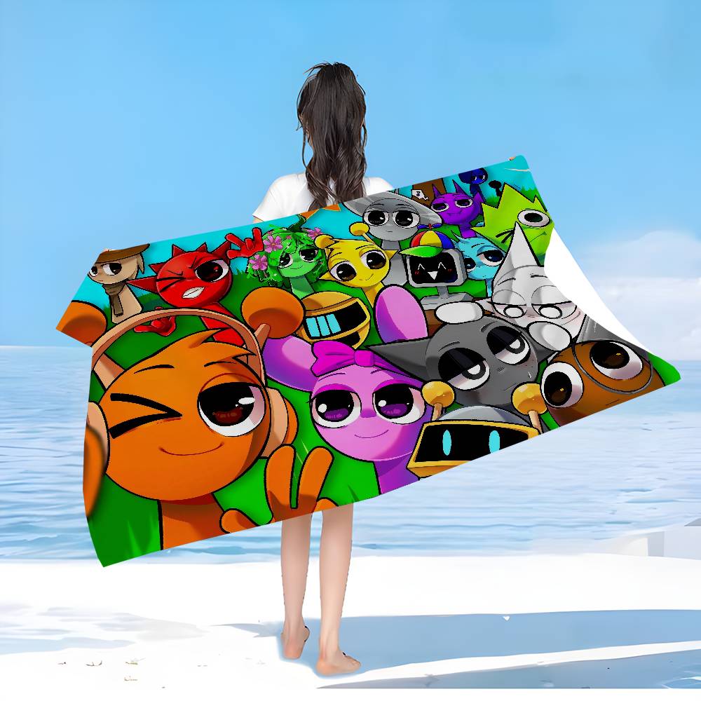S-Sprunki Incredibox Mikrofaser Strandtuch Saugfähig Schnelltrocknend Weich Yoga Schwimmen Resort Bergsteigen Handtuch