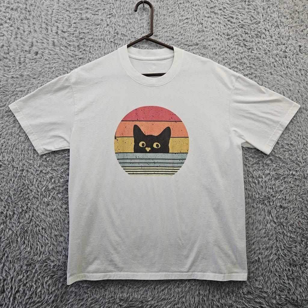 YIUME 100% Cotton T-shirt Mens Tees Top Retro Cute Cat Hawaiian Cotton Heavyweight Tee XL NWOT