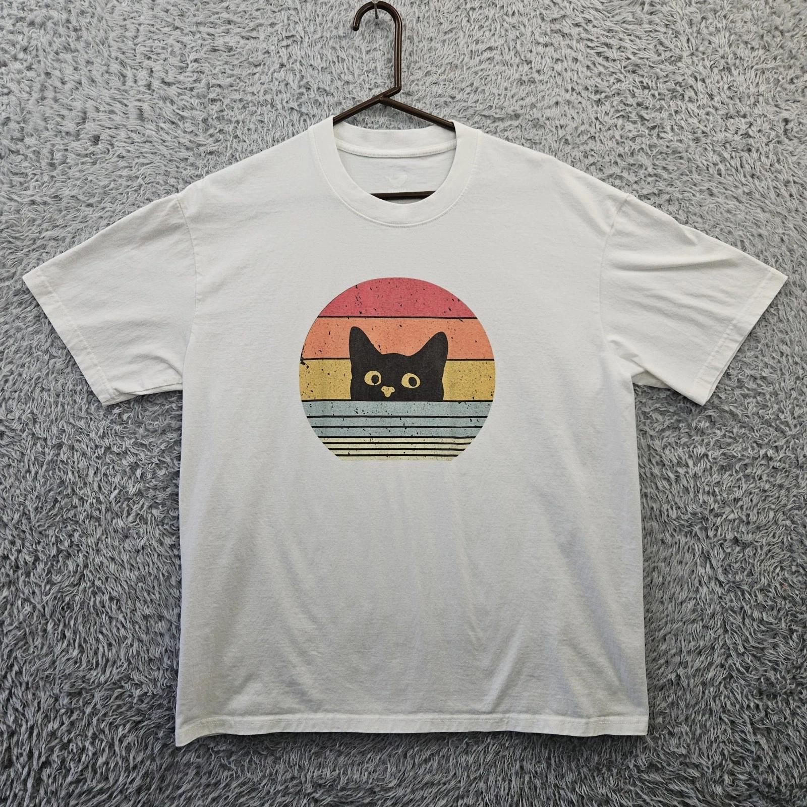 

YIUME 100% Cotton T-shirt Mens Tees Top Retro Cute Cat Hawaiian Cotton Heavyweight Tee XL NWOT 2XL